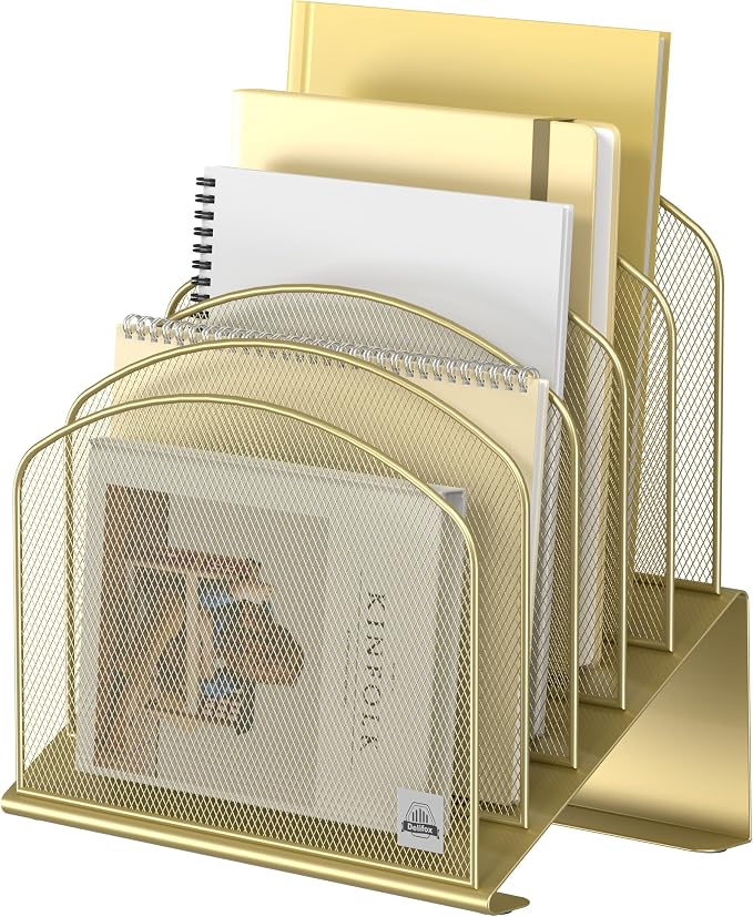 Delifox Inclined Desk File Organizer, Vertical File Folder Holder Stand Metal by Delifox