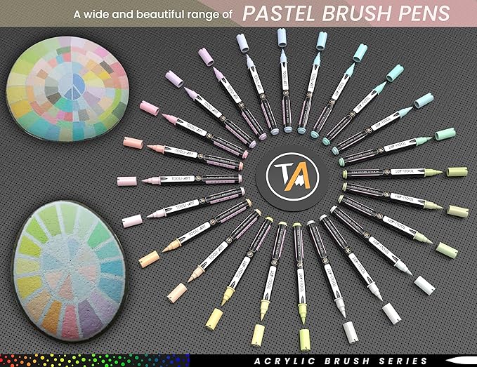 24 Flexible Brush Tip Acrylic Paint Pens Markers Set 1-7mm Line for Rock Painting, Brush Lettering, Glass, Mugs, Wood, Metal, Canvas, Fabric, Plastic Non Toxic Waterbased Quick Drying Assorted Pastel-DeskLoop Office