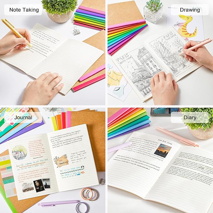 feela 80 Pack Composition Notebooks Bulk, Kraft Cover Lined Blank College Ruled Composition Travel Journals with Rainbow Spines For Women Students Business, 60 Pages, 8.3”x 5.5”, A5, 8 Colors-DeskLoop Office