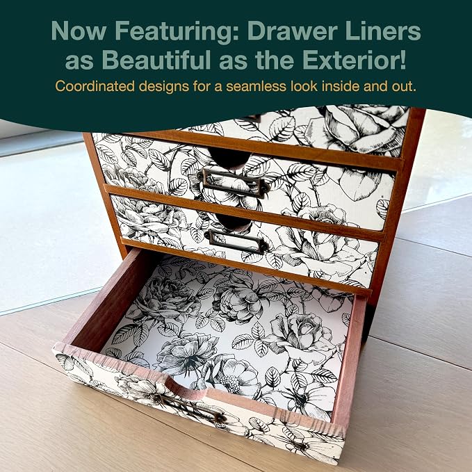 Vintage Desk Organizer with 4 Black & White Floral Drawers - Image 3