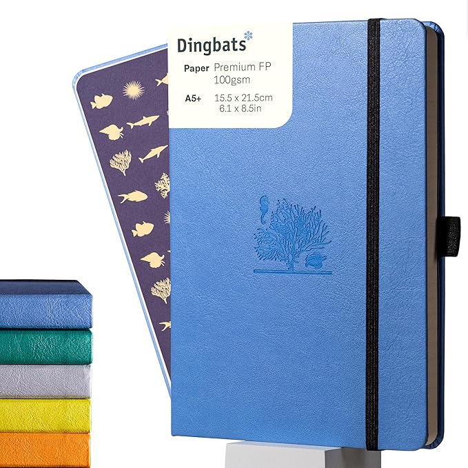 Dingbats* Earth Dotted Writing Journal Notebook A5 - Vegan Leather Hardcover - Ideal for Work, Travel - Pocket, Elastic Closure & Bookmark-DeskLoop Office