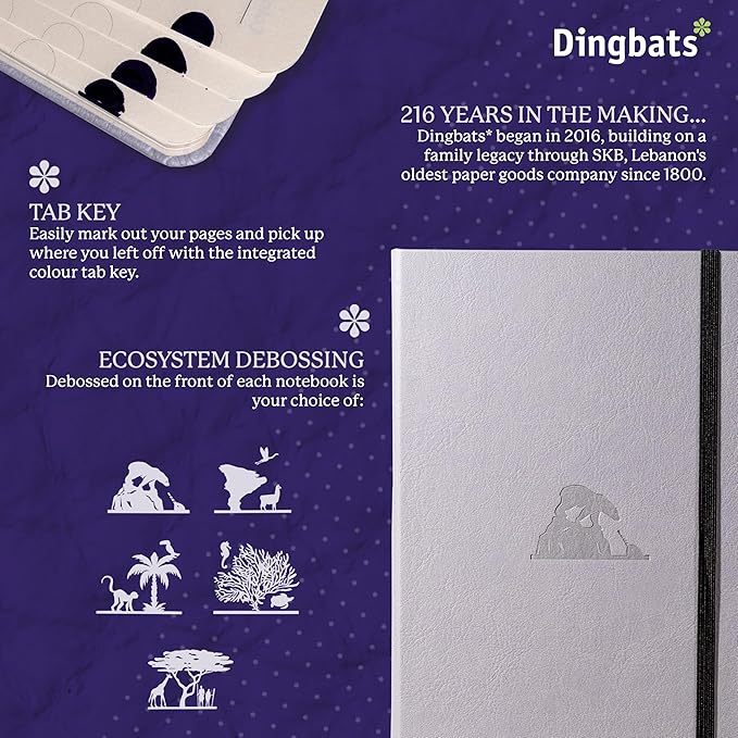 Dingbats - Earth Dotted A5 Medium Notebook, Glicine Arctic - Hardcover - Cream 100gsm Ink-Proof Paper - Numbered Pages, Index & Key Pages-DeskLoop Office