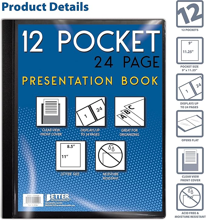 Better Office Products 12 Pocket Bound Presentation Book, 24 Sheet Protector - Image 3