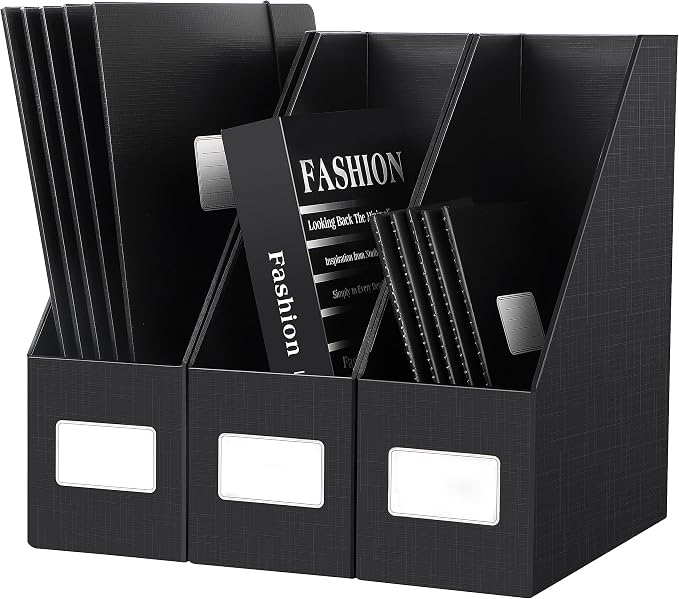 JiaWei Black Magazine File Holders, 3 Packs Sturdy Cardboard File Rack by JiaWeiWorld