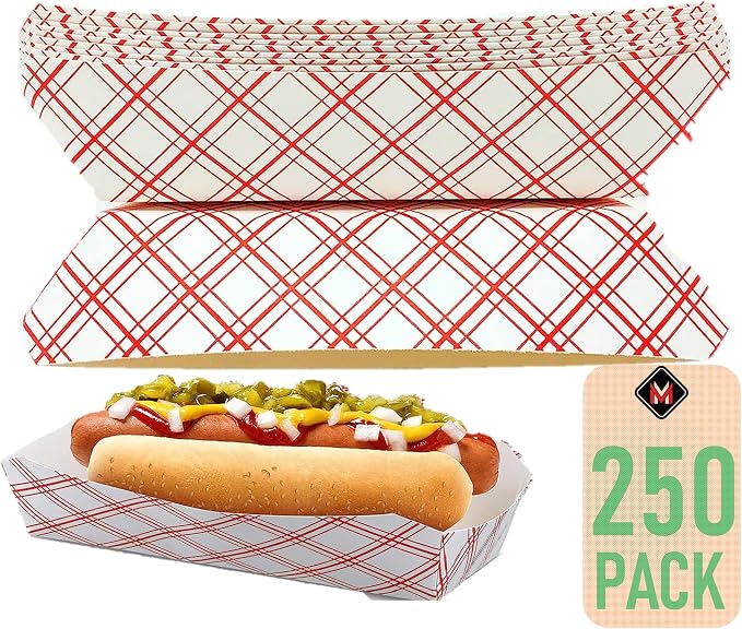 Mr Miracle 7 Inch Paper Hot Dog Tray in Red White Pattern. Pack of 250. - Image 6