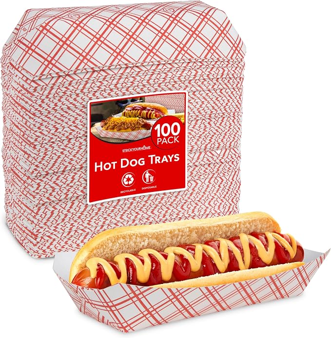 Stock Your Home Checkered Food Boats 100 Pack Retro Red & White Grease by StockYourHome