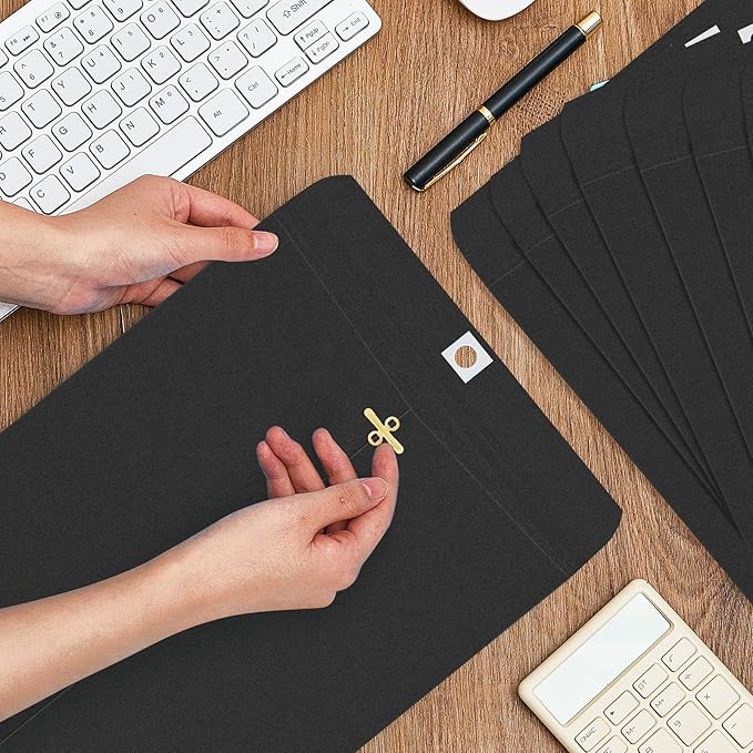 Geyee 50 Pcs 9 x 12 Inch Black Clasp Envelopes Letter Size Mailing Envelopes with Clasp Closure for Filing Storing Documents Office Home Business School