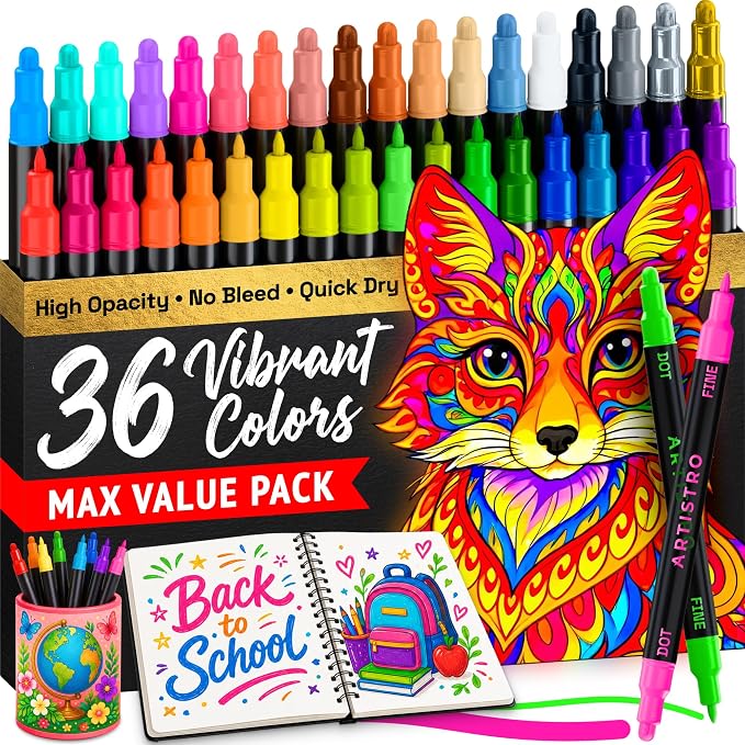 ARTISTRO 36 Precision Dual-Tip Acrylic Paint Markers – Paint Pens Set by ARTISTRO