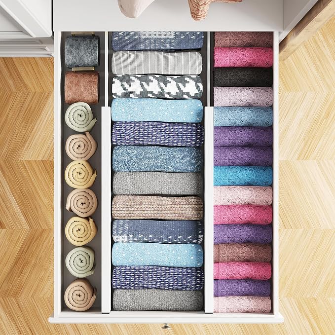 SpaceAid Bamboo 4 Pack Dresser Drawer Dividers, 4.65“ High Adjustable 17“-22” - Image 4