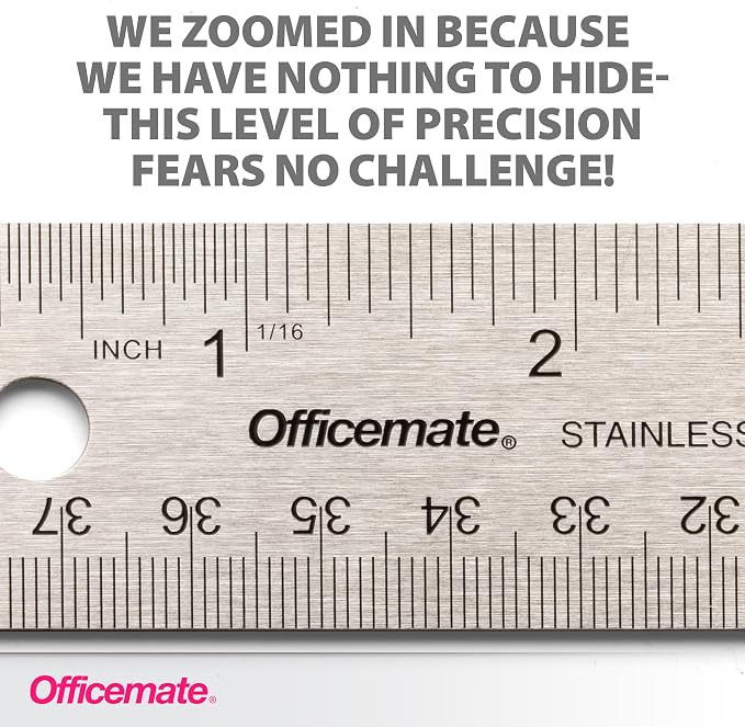 Officemate Classic Stainless Steel Metal Ruler, 15 inches - Image 3