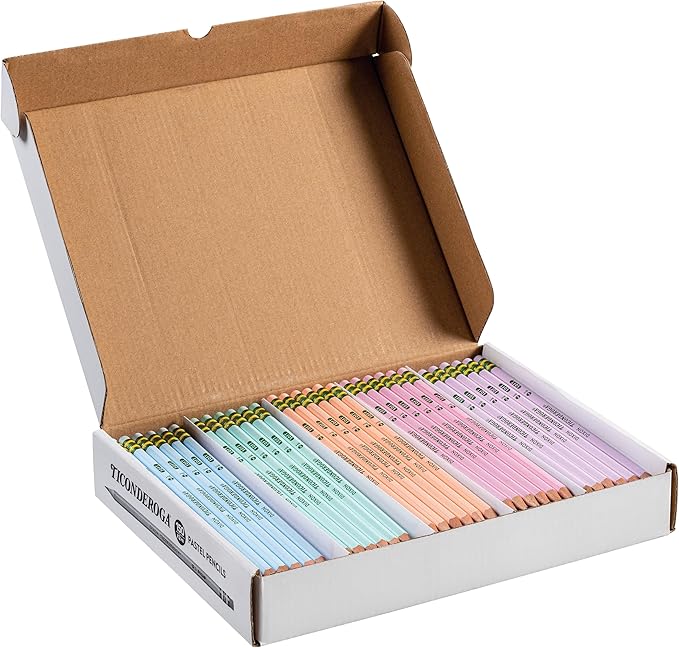 Ticonderoga Wood-Cased Pencils, Pre-Sharpened, 2 HB Soft, Pastel Colors by Ticonderoga