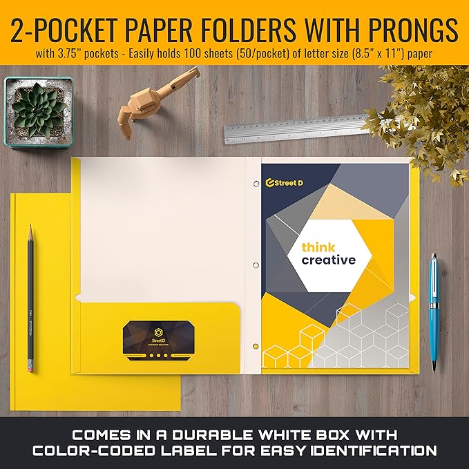 Better Office Products Yellow Paper 2 Pocket Folders - Image 2