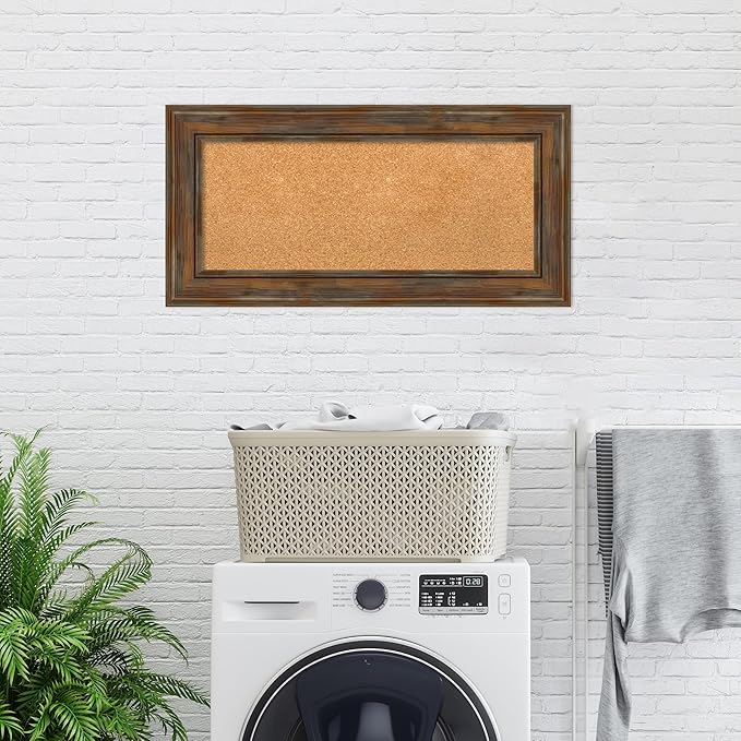 Amanti Art Natural Cork Board for Wall, 18x36 Vision Board with Brown Wood Frame, Medium Corkboard Office Decor for Home Organization, Country Rustic Corkboard Pinboard to Display Items for Home-DeskLoop Office