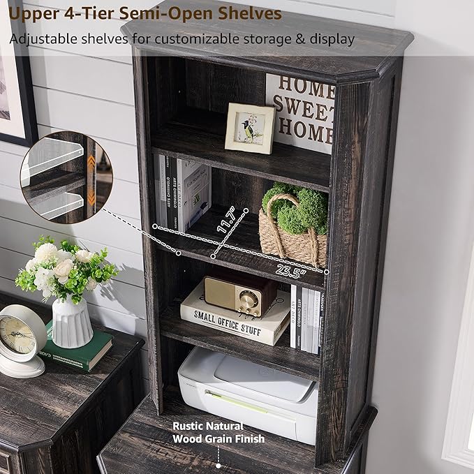 T4TREAM 6-Tier Bookcase with 2 File Drawers, 72" Tall Farmhouse Bookshelf with Storage & Adjustable Shelves, Wooden Floor Standing Display Book Shelf Organizer for Home Office, Dark Rustic Oak-DeskLoop Office