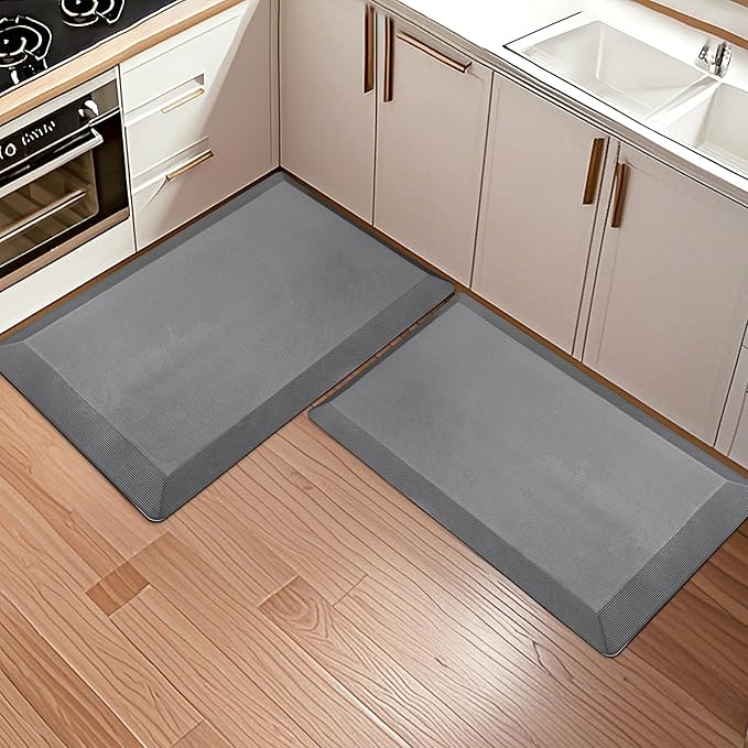 2 PCS Anti Fatigue Kitchen Mats for Floor, Grey 9/10 Extra Thick Cushioned Standing Desk Mat, Comfort Memory Foam Ergonomic Rugs and Mats Non-Slip Waterproof for Office, Kitchen, 20"x32"+20"x32"-DeskLoop Office