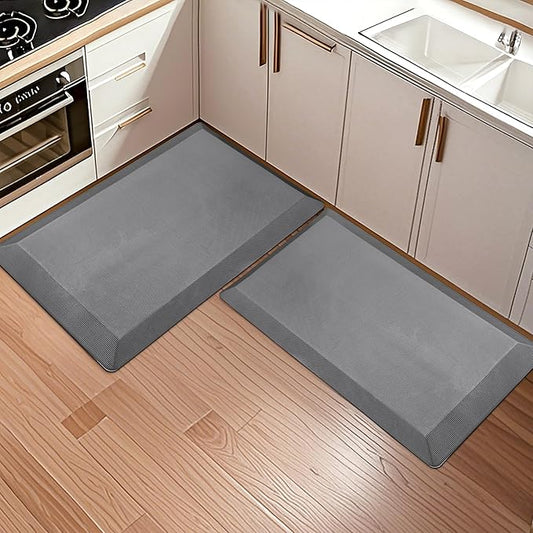 2 PCS Anti Fatigue Kitchen Mats for Floor, Grey 9/10 Extra Thick Cushioned Standing Desk Mat, Comfort Memory Foam Ergonomic Rugs and Mats Non-Slip Waterproof for Office, Kitchen, 20"x32"+20"x32"-DeskLoop Office