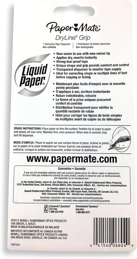 Paper Mate 660415 Liquid Paper DryLine Grip Correction Tape Dispenser, Rewrite - Image 3