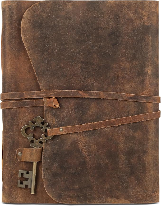 Leather Journal with Deckle Edge Paper 8x6 inch and Vintage Key | Handmade - Image 2