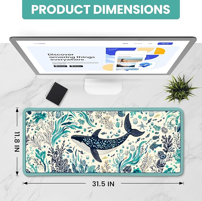 Aesthetic Desk Mat, Cute Drifting Whales Desk Pad Protector - Image 2
