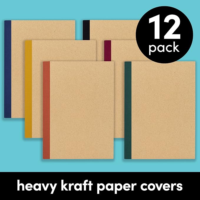 PAPERAGE 12-Pack Composition Notebook Journals, 120 Pages, Kraft Cover - Image 3
