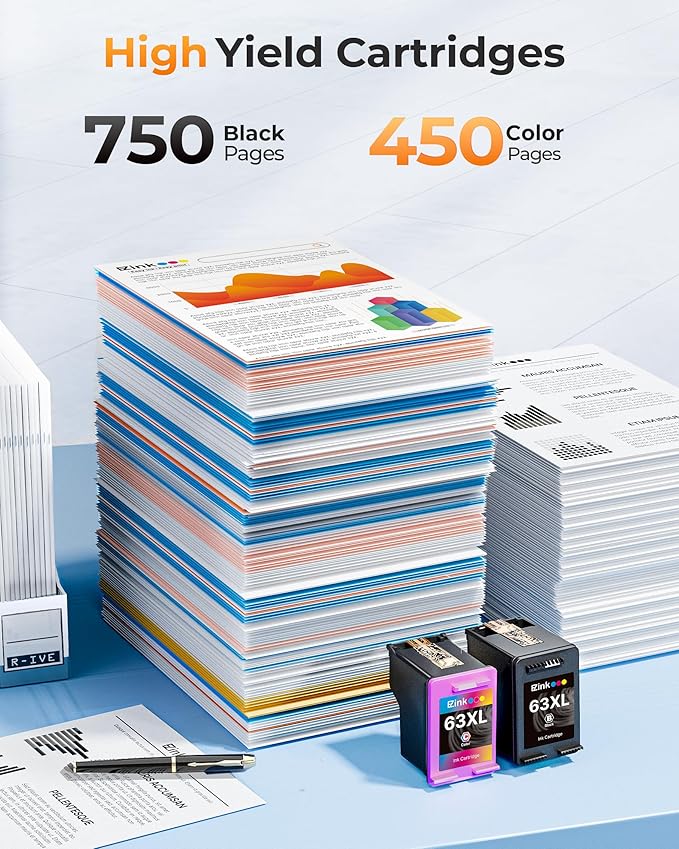63XL Ink Cartridges Black and Color Remanufactured Replacement for HP Ink 63 for HP 63XL Ink Cartridges Combo Pack Work for HP Officejet 4650 3830 3833 5255 5258 Envy 4520 Deskjet 1112 3637 (2 Pack)-DeskLoop Office