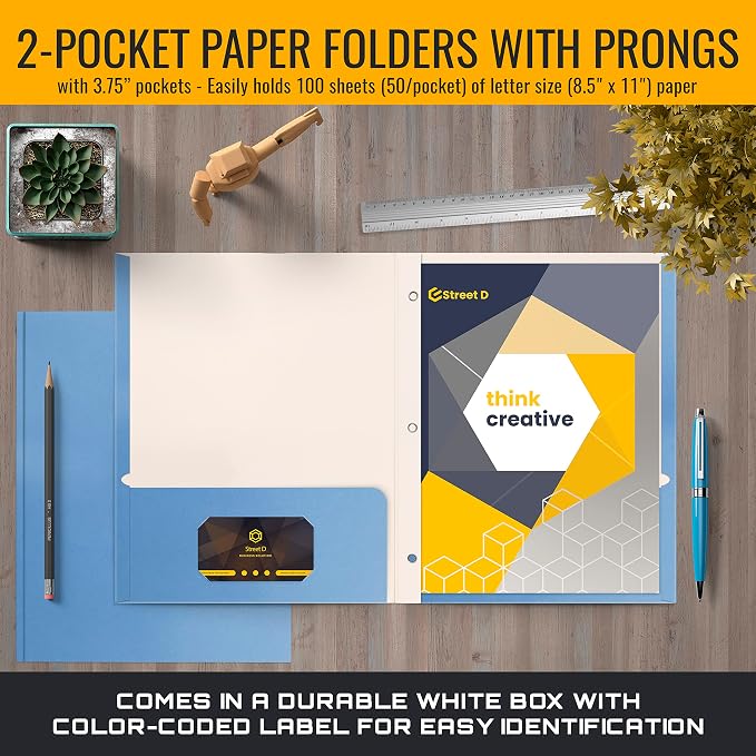 Better Office Products Light Blue Paper 2 Pocket Folders - Image 2