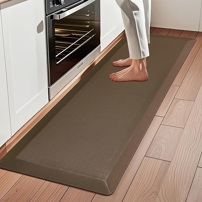 Anti Fatigue Kitchen Mats for Floor, Brown 9/10 Extra Thick Cushioned Standing Desk Mat, Comfort Memory Foam Ergonomic Kitchen Rugs and Mats Non-Slip Waterproof for Office, Kitchen, Sink, 20" x 48"-DeskLoop Office