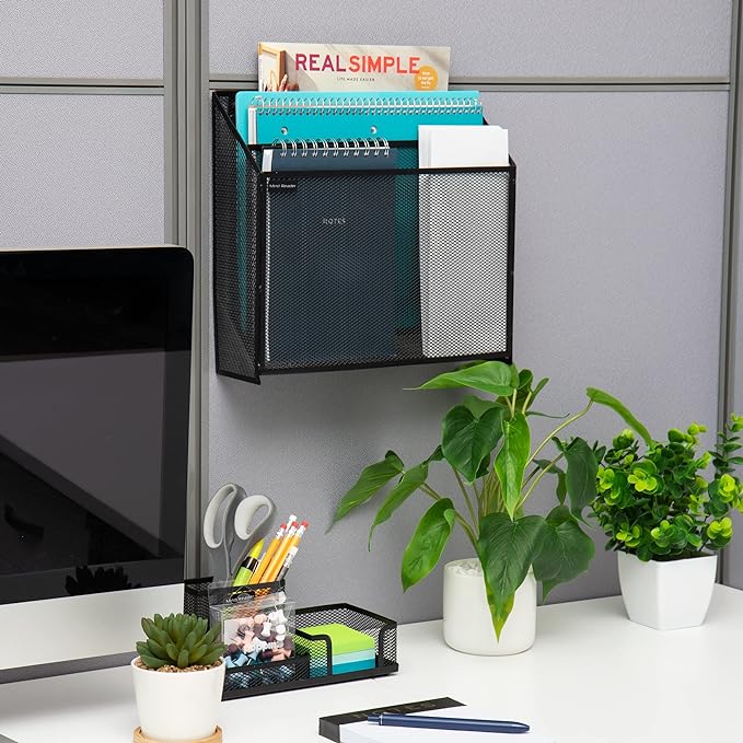 Mind Reader Vertical File Storage, Desktop Organizer, Wall Mount, Metal Mesh - Image 2