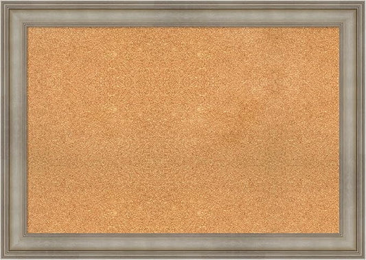 Amanti Art Natural Cork Board for Wall, 29x41 Vision Board with Silver Wood Frame, Large Corkboard Office Decor for Home Organization, Traditional Corkboard Pinboard to display items for home-DeskLoop Office