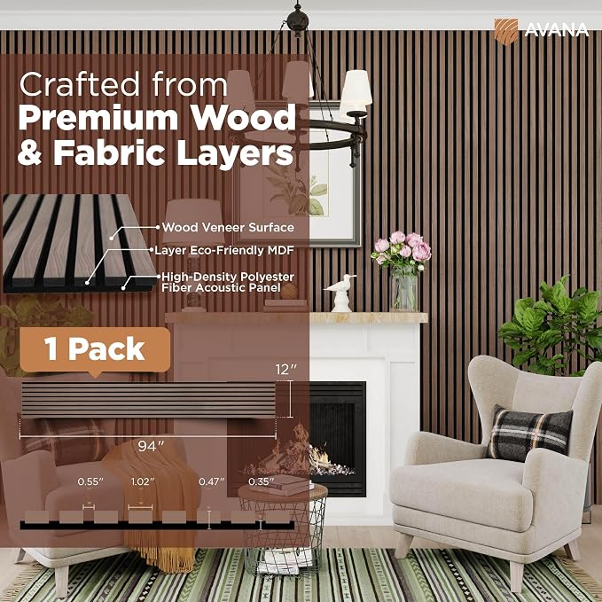 Avana Modern Acoustic Wood Wall Panels – 94.4 x 12.6 Inch Walnut Acoustic - Image 4
