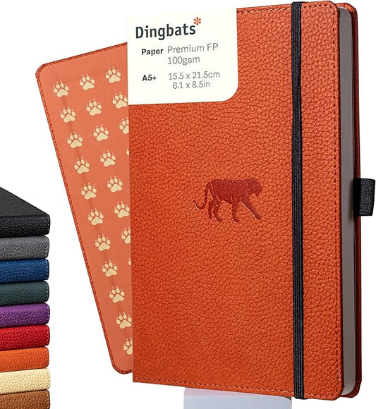 Dingbats* Wildlife Grid Writing Journal Notebook A5 - Vegan Leather Hardcover - Ideal for Work, Travel - Pocket, Elastic Closure, & Bookmark-DeskLoop Office