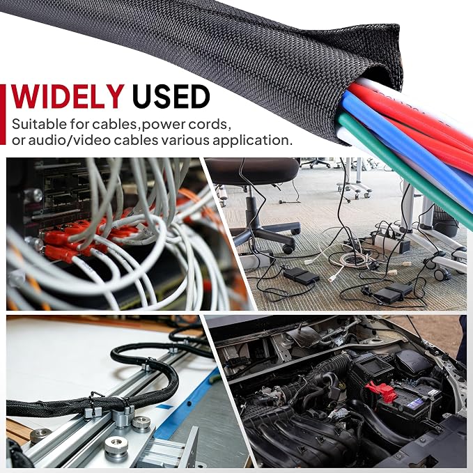 Black Braided Cable Management Sleeves Wire Loom Tubing Cord Protector - Image 9