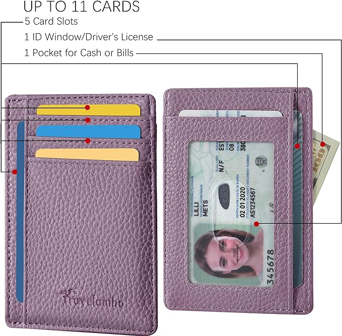 Travelambo Front Pocket Minimalist Leather Slim Wallet RFID Blocking Medium Size - Image 3