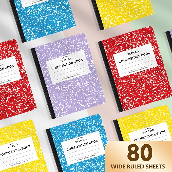 Yeplan Composition Notebooks 4 pack, Wide Ruled Notebook Paper, 9 3/4" x 7 1/2" - Image 3