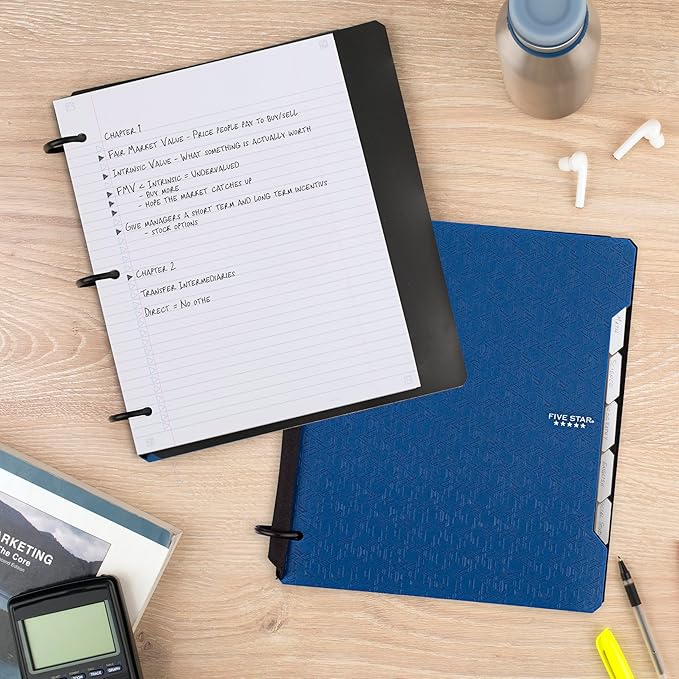 Five Star Flex Refillable Notebook + Study App, College Ruled Paper and 1 Inch TechLock Ring Binder with Pockets, Tabs and Dividers, 200 Sheet Capacity, Pacific Blue (293280AD2)-DeskLoop Office