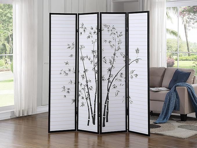 NicBex Room Divider 4 Panel Room Dividers with Oriental Style Partition Room Dividers and Folding Privacy Screens Wall Divider for Home, Office, Room Separation,72" W x 1" D x 71" H, Black-DeskLoop Office