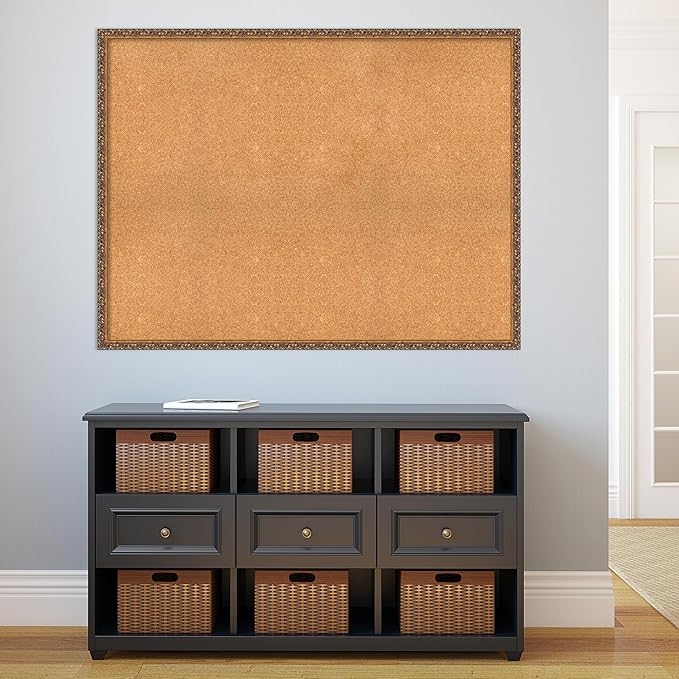 Amanti Art Natural Cork Board for Wall, 38x50 Vision Board with Bronze Frame, Oversize Corkboard Office Decor for Home Organization, Traditional Corkboard Pinboard to Display Items for Home-DeskLoop Office