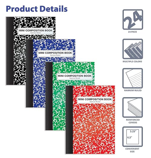 Better Office Products Mini Composition Books, 24 Pack, 4.5 x 3.25 inches - Image 3