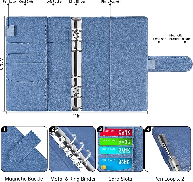 Antner A6 Notebook Binder Refillable 6 Ring Budget Binder Cover - Image 2