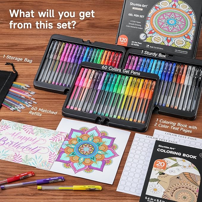 Shuttle Art Gel Pens, 120 Pack Gel Pen Set Packed in Sturdy Box, 60 Unique Colors with 60 Refills for Adults Coloring Books Drawing Doodling Crafts Scrapbooking Journaling-DeskLoop Office