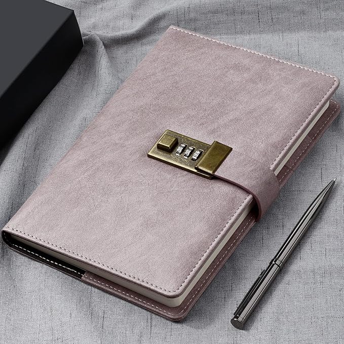 WEMATE Diary with Lock, A5 PU Leather Journal with Lock 240 Pages, Vintage - Image 4