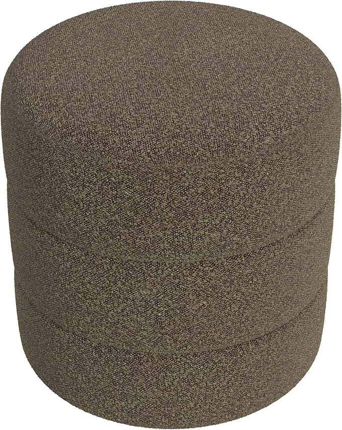 HomePop Upholstered Round Ottoman Home Décor|Foot Rest Ottoman - Dark Brown Boucle-DeskLoop Office