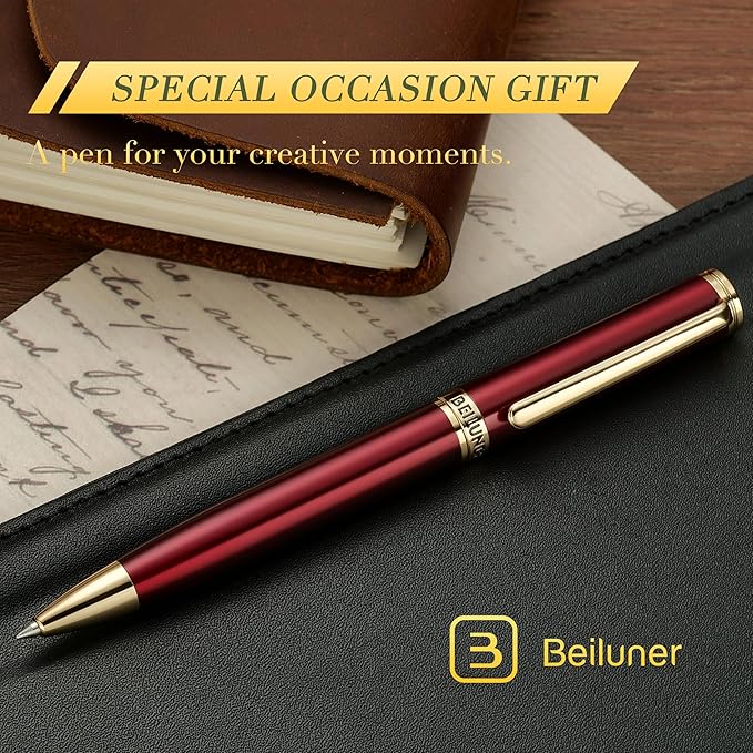 BEILUNER Red Lacquer Gel Pen With 24K Gold Finish, Retractable Pens, Gift Pen Set, Professional, Elegant, Writing, Executive, Office, Nice Fancy Designer, Perfect for Men and Women-DeskLoop Office