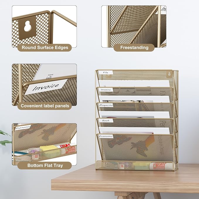 EasyPAG 5 Tier Wall File Holder, Mesh Hanging Folder Organizer - Image 3