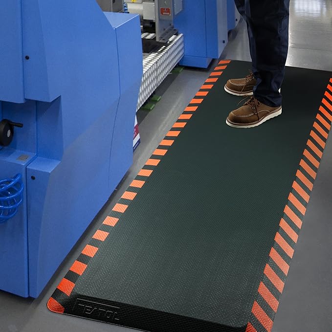 FEATOL Anti Fatigue Mats Industrial 2 Packs, Ergonomic Standing Floor Mat for Work for Stand, Black with Orange Border Safety 20" x 39"-Support for Leg & Back Pain-DeskLoop Office