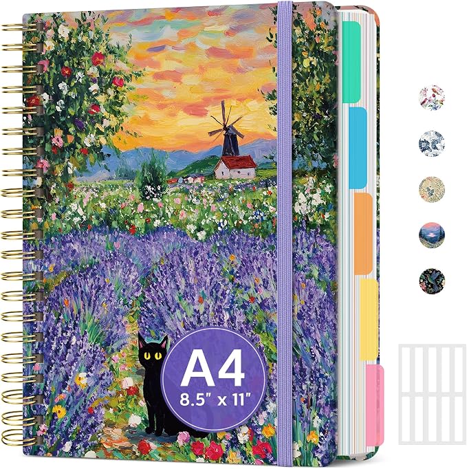 Large Lined Spiral Journal for Women Cute Hardcover 5 Subject Notebook for Work by Taja