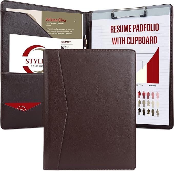 STYLIO Padfolio Folder with Removable Clipboard | Walnut Color| Portfolio by Stylio