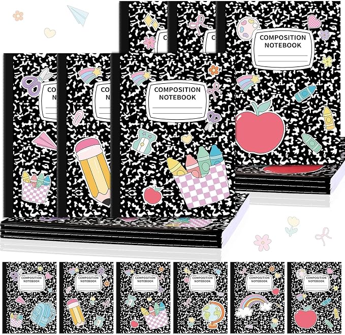 6 Pack Large Composition Notebooks Bulk 9.8 × 7.5 in Wide Ruled Hard Cover by Unknown