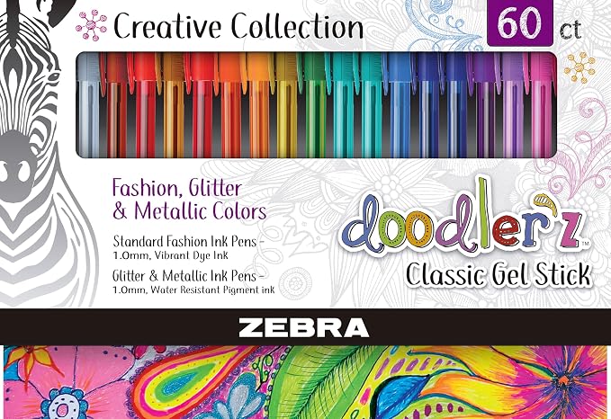 Zebra Pen, doodler’z Gel Stick Pens, 1.0mm Needle-Point Tip, Glitter and by ZebraPen