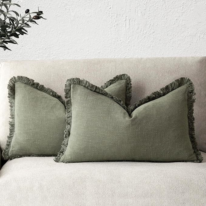 Foindtower Set of 2 Decorative Linen Fringe Lumbar Throw Pillow Covers Boho by Foindtower